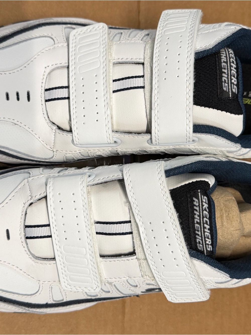 Skechers White and Navy Men's Velcro Athletic Sneakers